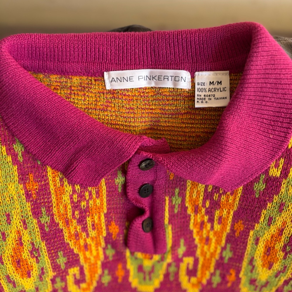 Vintage Art To Wear Knit Polo Sweater Top Size M - Picture 4 of 10
